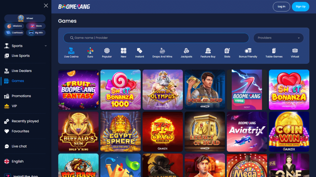 Boomerang.bet casino games