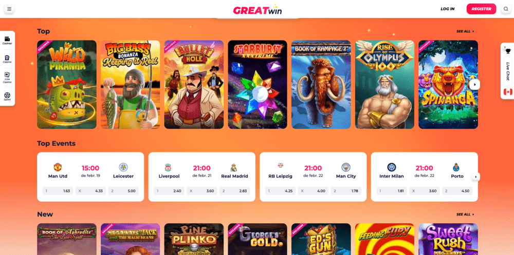 GreatWin Casino Hompage