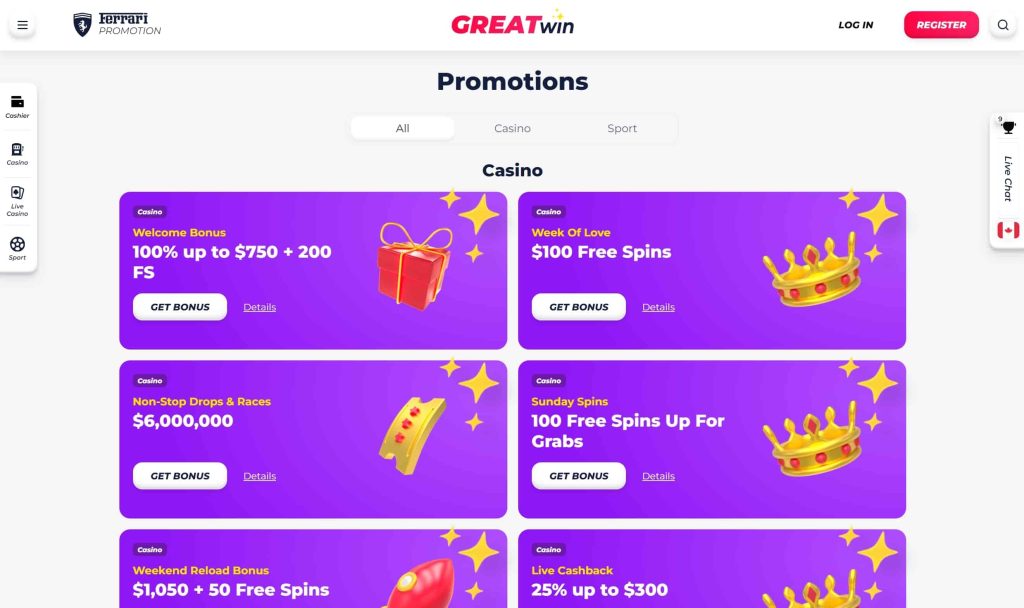 GreatWin Casino Bonuses