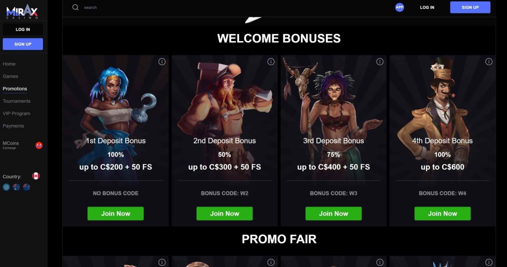 Mirax Casino bonuses