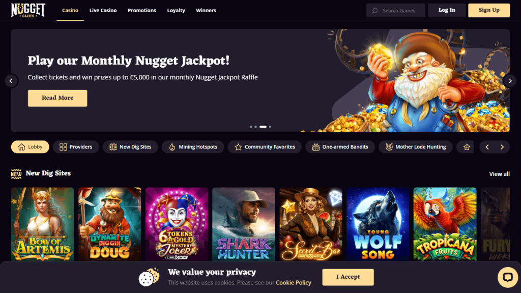 NuggetSlots Casino game lobby